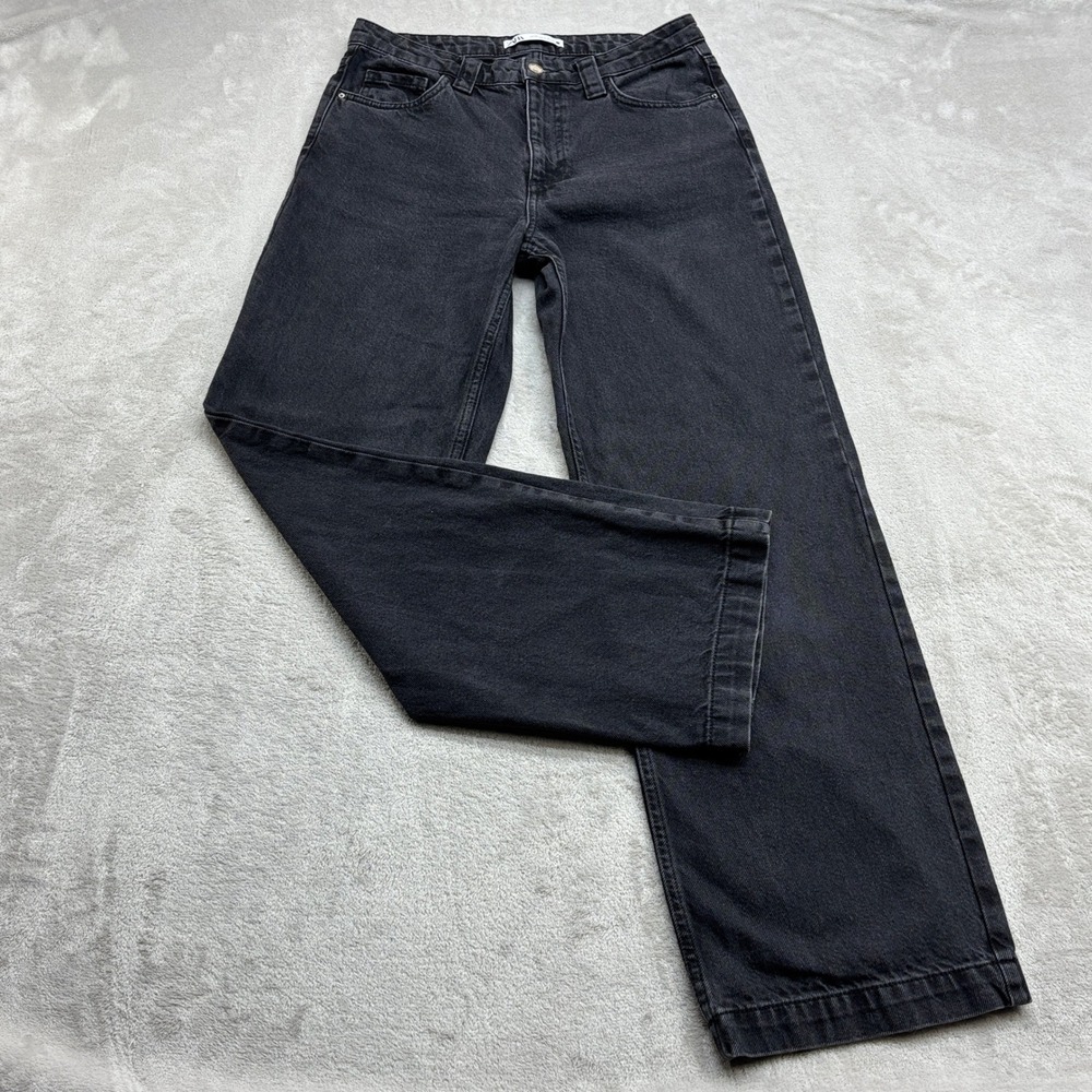 Zara Wide Leg Jeans Womens 4 Black High Rise Grunge Y2K Edgy Skater Baggy Denim